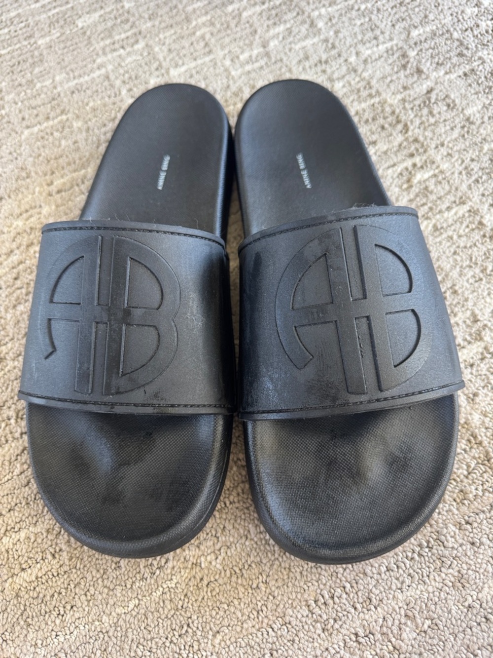Anine Bing Embossed Logo Black Slide Sandals